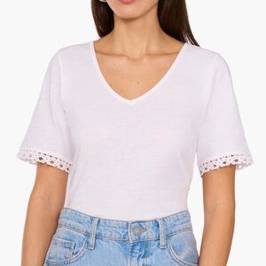Two by Vince Camuto White Lace Sleeve Women's Tee